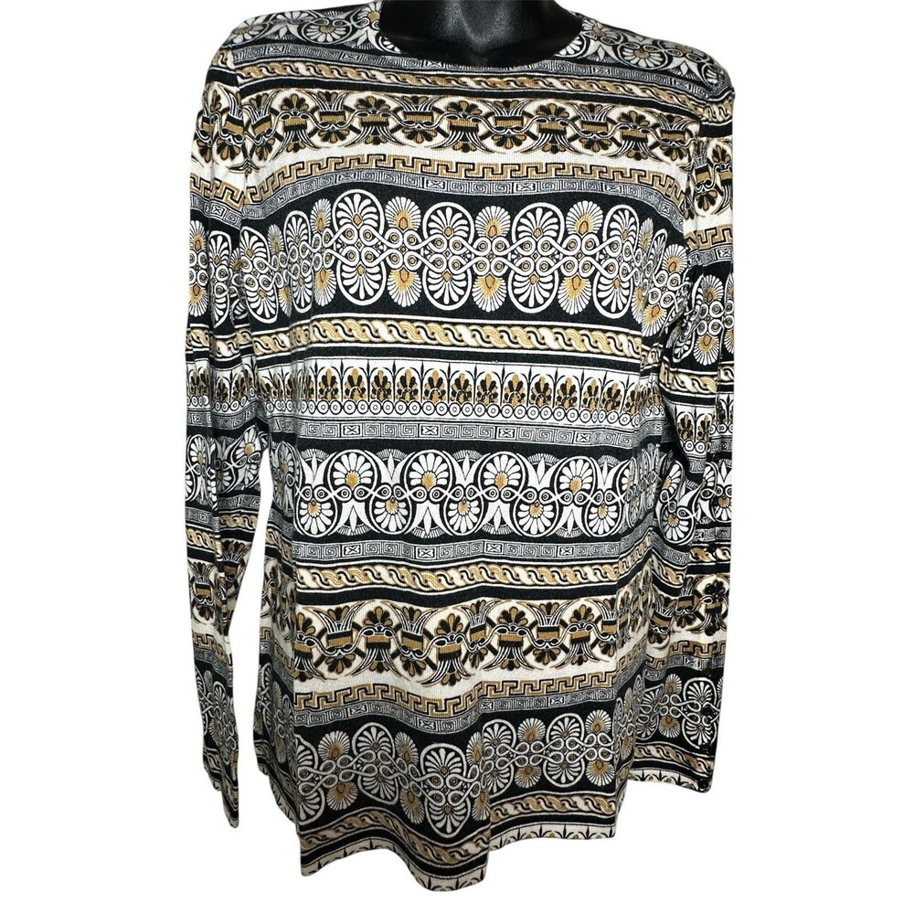 J McLaughlin Black And Gold Horizontal Design Long Sleeve Top Size M *READ*